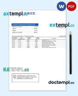sample Chile Banco Bice bank statement template in Word and PDF format download