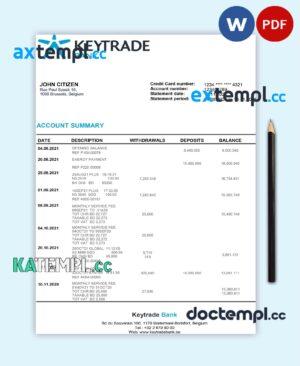 sample Belgium Keytrade bank statement template in Word and PDF format download
