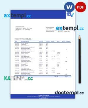 sample Brazil Banco Votorantim bank statement template in Word and PDF format download