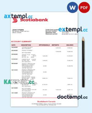 sample Canada Scotiabank bank statement template in Word and PDF format download