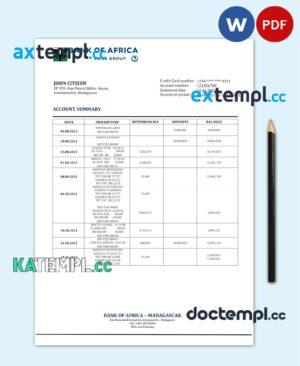 sample Madagascar Bank of Africa bank statement template in Word and PDF format download