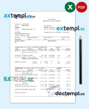 sample Moldova Victoriabank bank statement easy to fill template in Excel and PDF format download