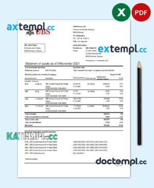 sample Monaco UBS Bank statement easy to fill template in Excel and PDF file format download