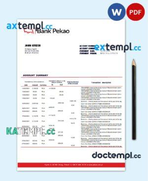 sample Poland Bank Pekao S.A bank statement template in .doc and .pdf format, fully editable download