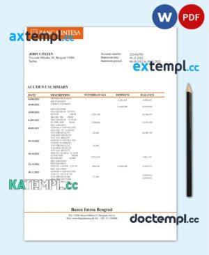 sample Serbia Banca Intesa bank statement template in Word and PDF format download