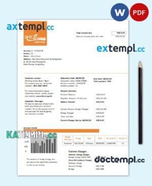sample Hong Kong Energy Ltd utility bill template in Word and PDF format download