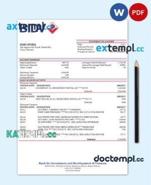 sample Vietnam BIDV bank statement template in Word and PDF format download