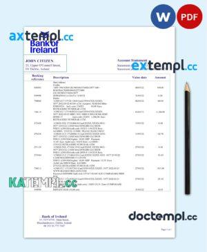 sample Ireland Bank of Ireland Bank statement template in Word and PDF format download