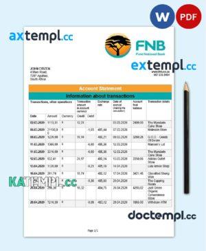 sample South Africa First National Bank (FNB) proof of address statement template in Word and PDF format download