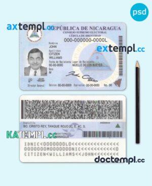 sample Nicaragua identity card PSD template, with fonts download