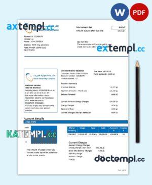 sample Saudi Arabia Saudi Electricity Company electricity utility bill template in Word and PDF format download