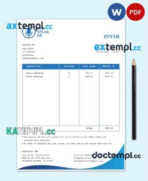 sample Free Speaker Invoice template in word and pdf format download