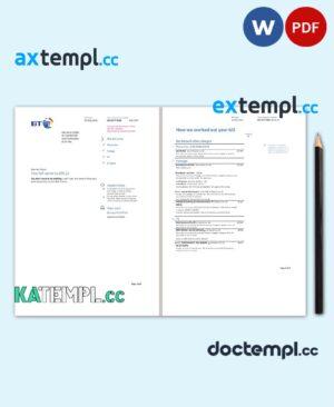 sample United Kingdom BT utility bill template in Word and PDF format, 2 pages download