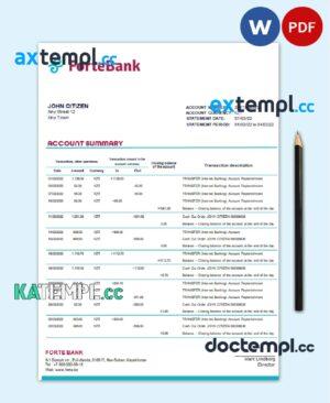 sample Kazakhstan Forte bank statement template in Word and PDF format download