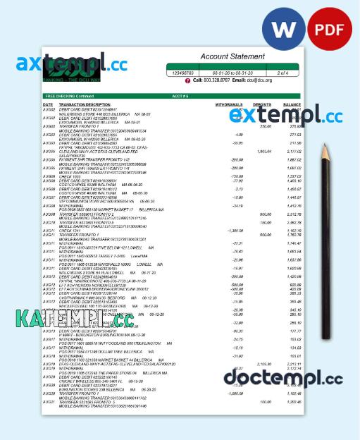 sample USA DCU bank statement Word and PDF template, 5 pages download - Image 3