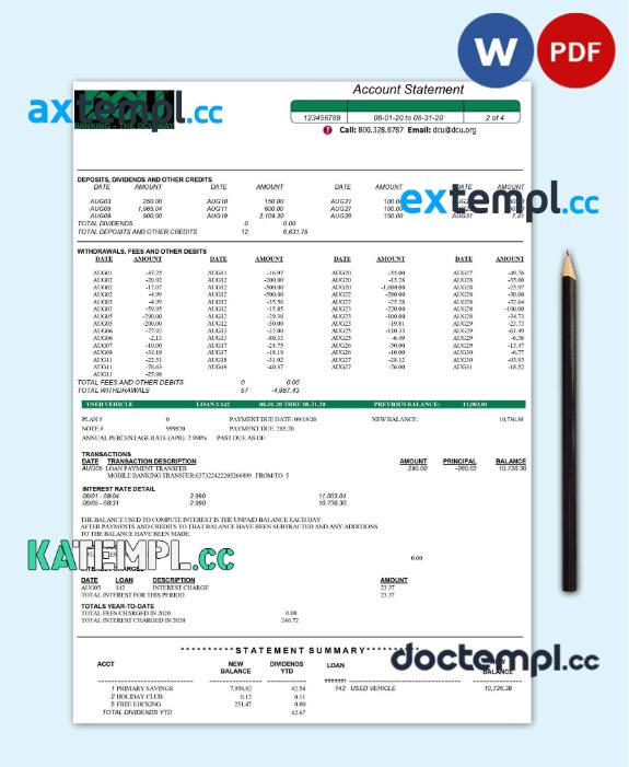 sample USA DCU bank statement Word and PDF template, 5 pages download - Image 5