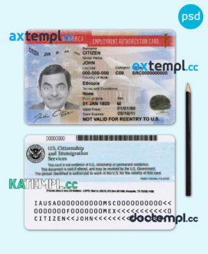 sample USA employment authorization card PSD template, version 2 download
