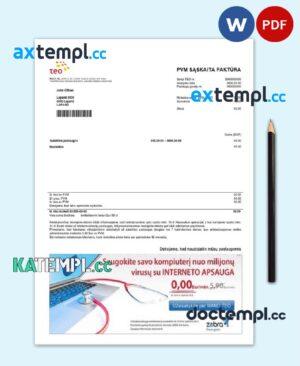 sample Lithuania Teo utility bill template in Word and PDF format (.doc and .pdf) download