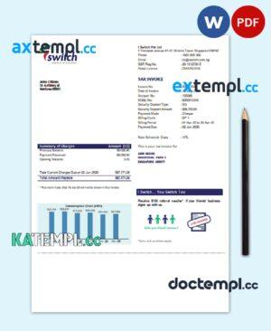 sample Singapore I Switch electricity utility bill template in Word and PDF format download