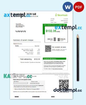 sample Singapore StarHub utility bill template in Word and PDF format download