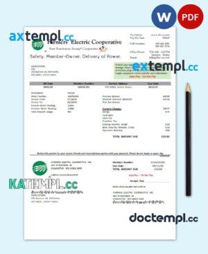 sample USA Ohio Farmer's Electric Cooperative utility bill template in Word an PDF format download