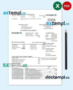 sample USA Chase bank Mastercard card statement easy to fill template in Excel and PDF file format download
