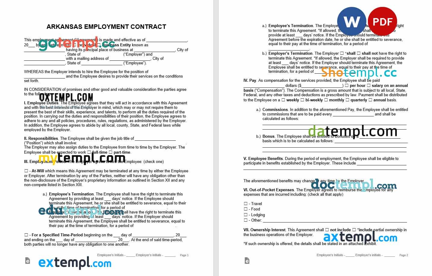 free download arkansas employment contract example, Word and PDF format