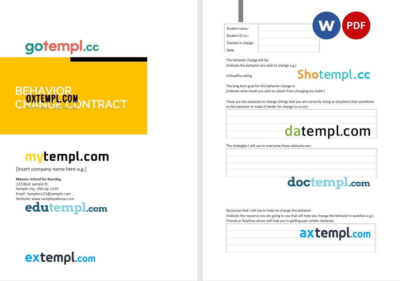 free download behavior change contract example in Word and PDF format
