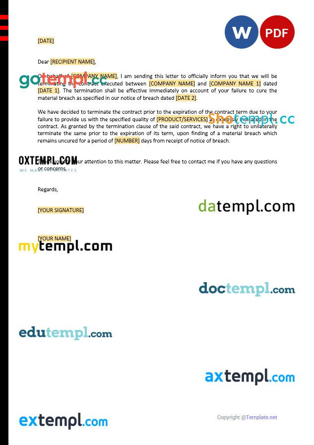 free download business contract termination letter, Word and PDF format