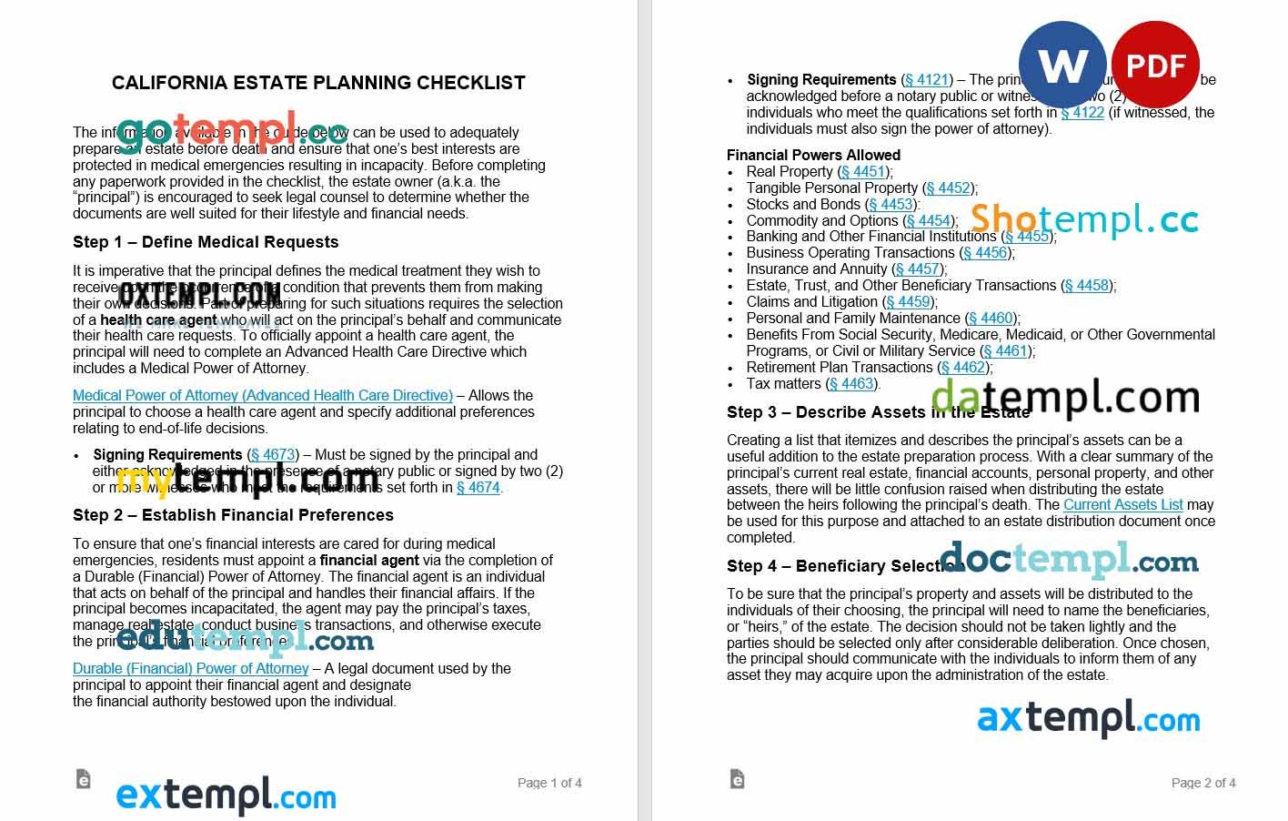free download california estate planning checklist example, Word and PDF format