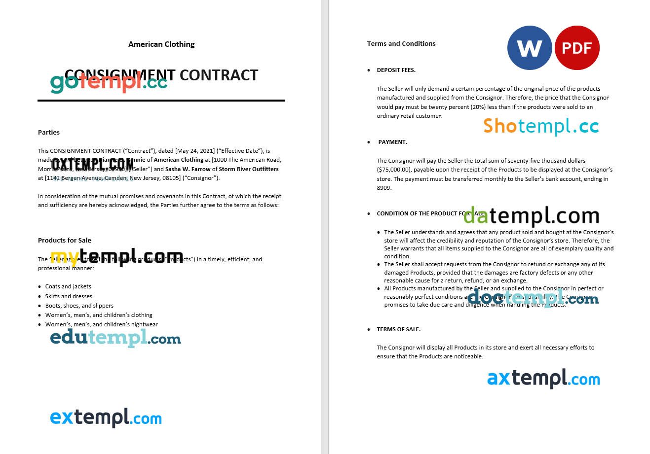free download consignment contract example, Word and PDF format