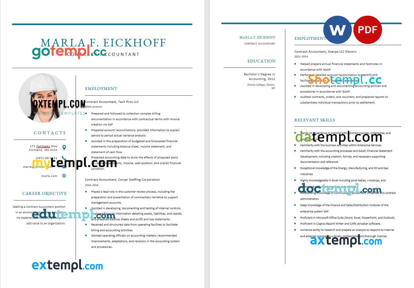 free download contract accountant resume example, Word and PDF format