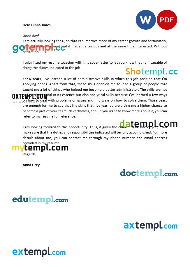 free download contract administration cover letter example, Word and PDF format