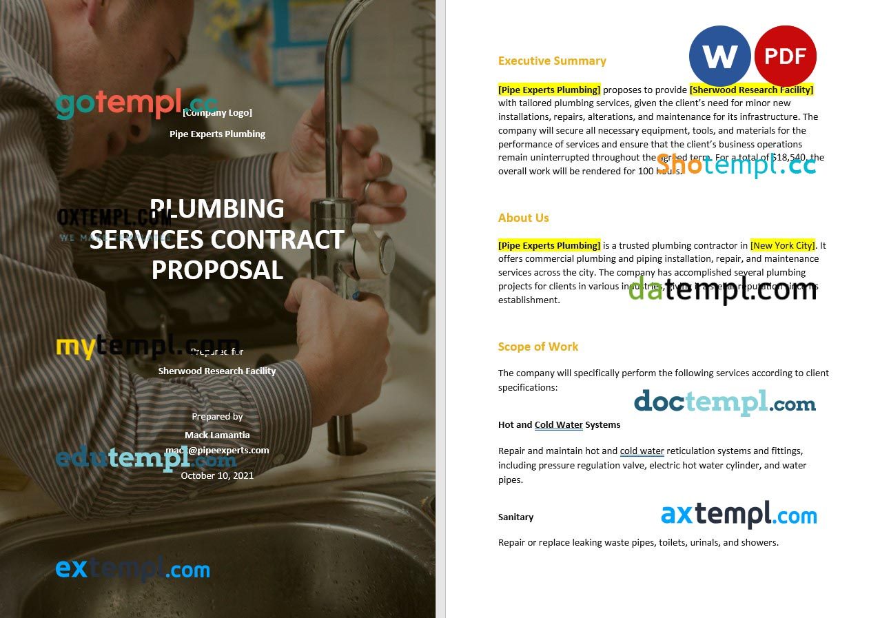 free download job contract proposal example, Word and PDF format