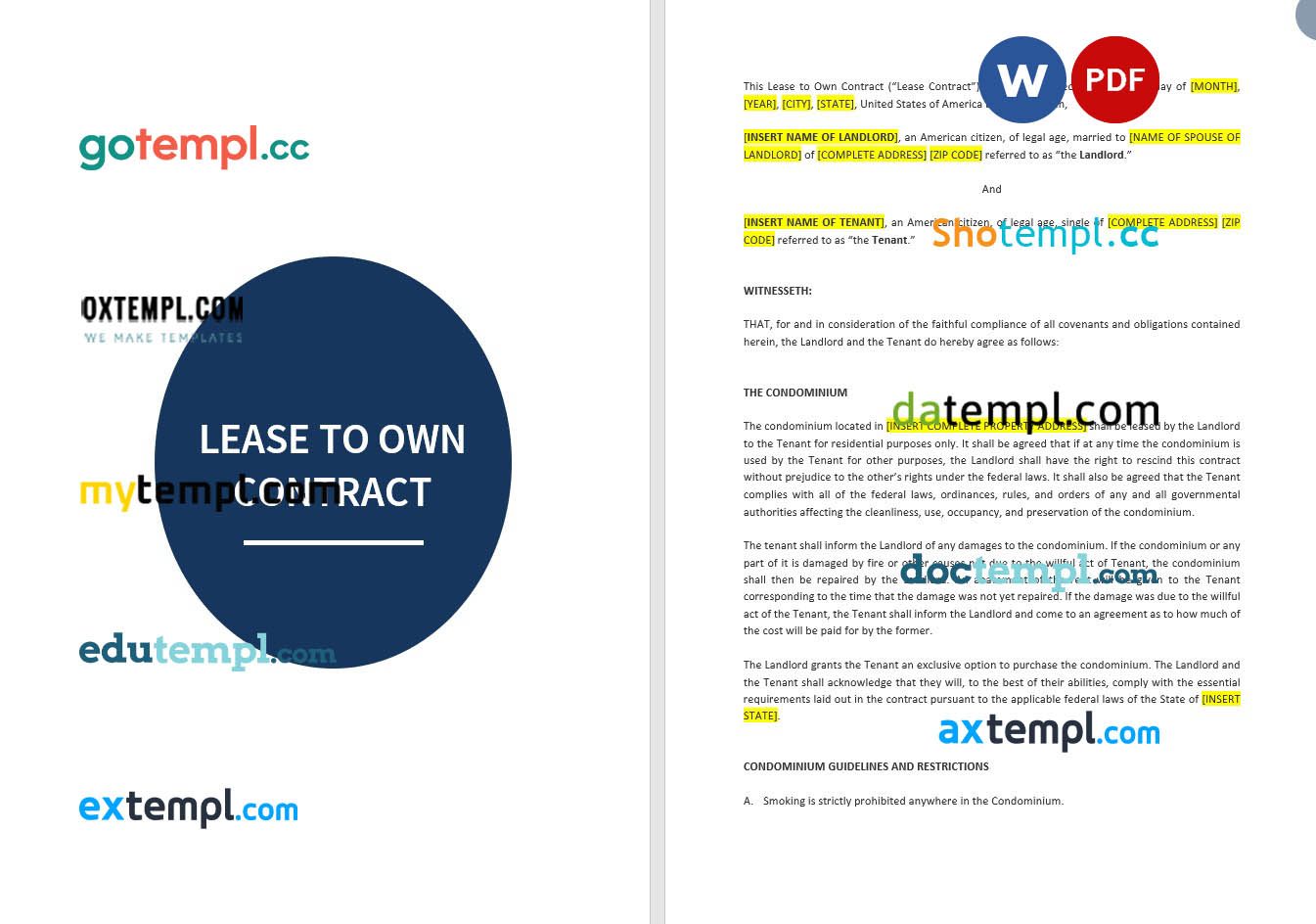 free download lease to own contract example, Word and PDF format