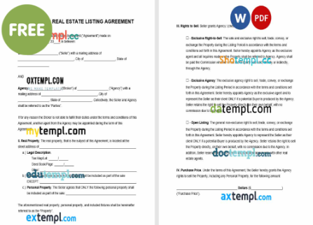 free download New Mexican real estate listing agreement example, Word and PDF format