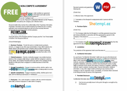 free download Ohio non-compete agreement example, Word and PDF format