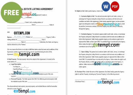 free download Ohio real estate listing agreement example, Word and PDF format