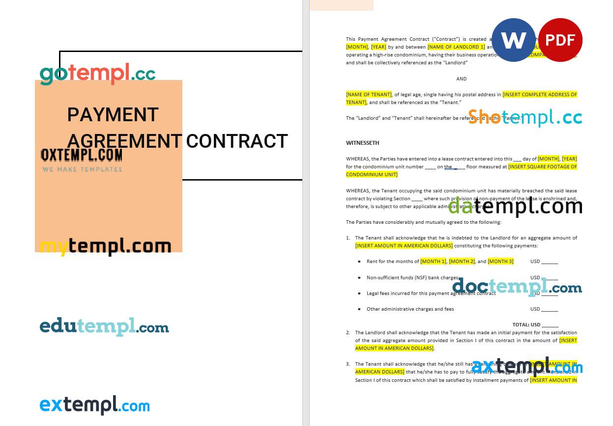 free download payment agreement contract example, Word and PDF format