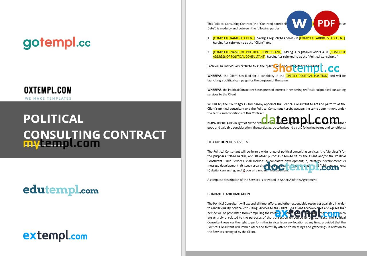 free download political consulting contract example, Word and PDF format