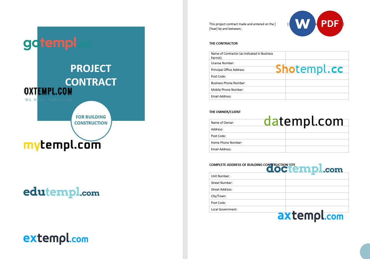 free download project contract example, Word and PDF format