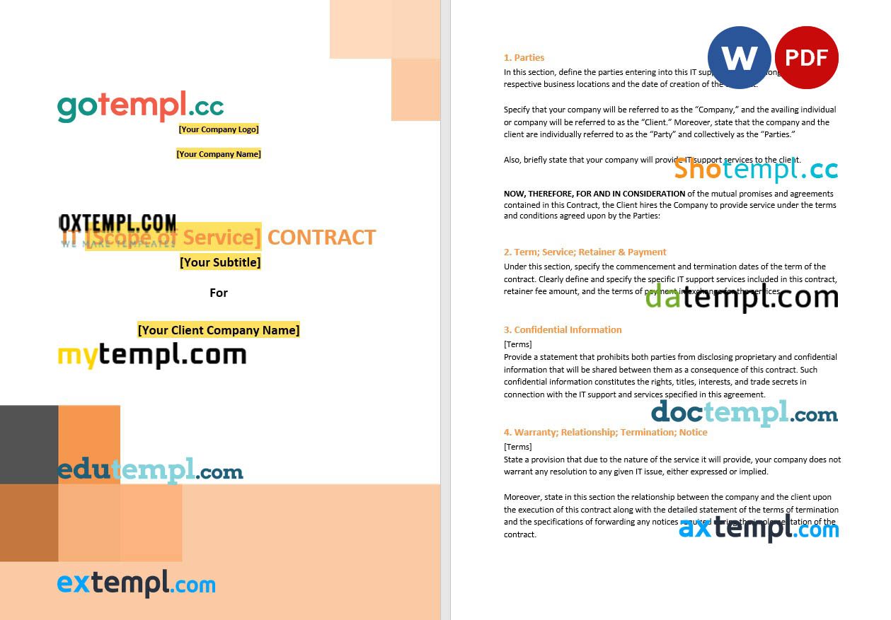 free download sample IT support contract example, Word and PDF format
