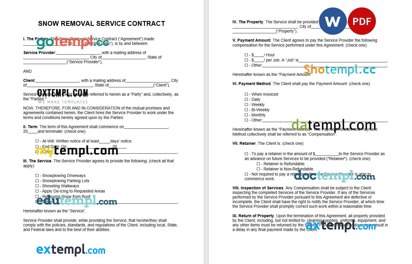 free download snow removal contract example, Word and PDF format