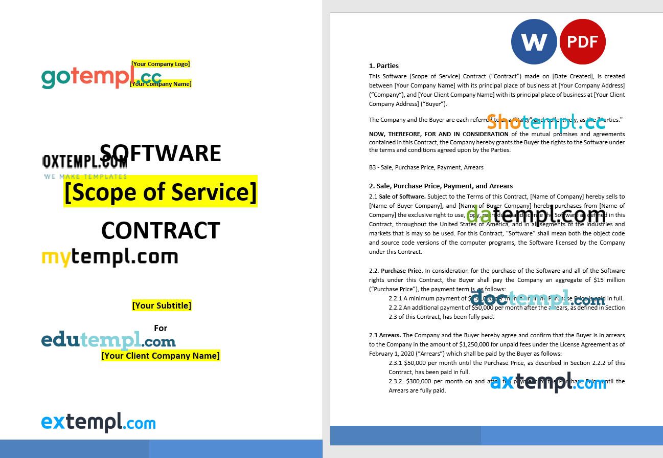 free download software purchase contract example, Word and PDF format