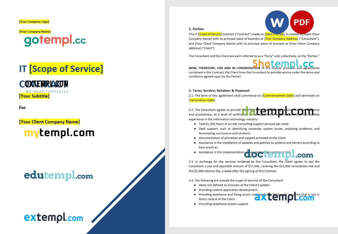 free download technology consulting contract example, Word and PDF format