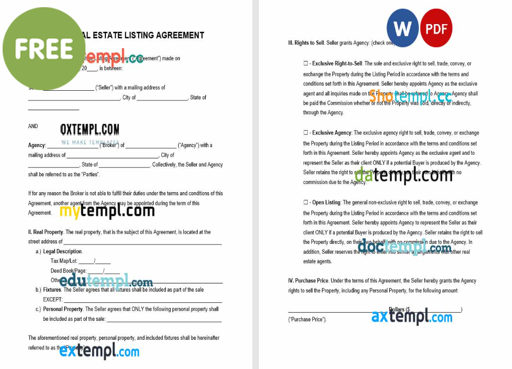free download Utah real estate listing agreement example, Word and PDF format
