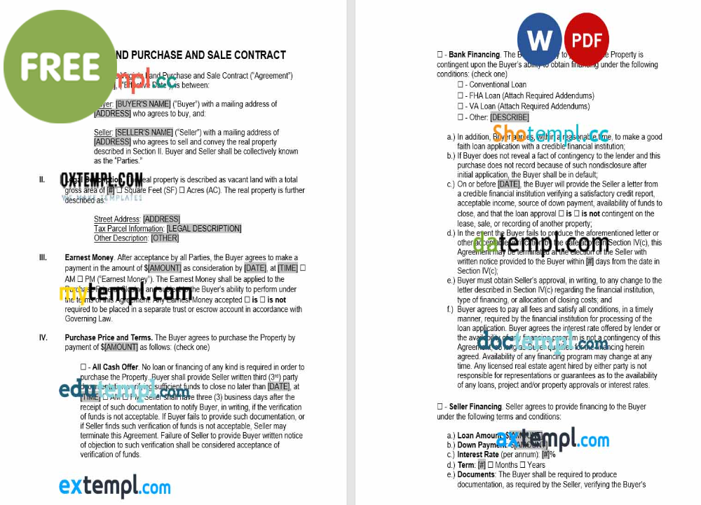 free download Virginia land contract example, Word and PDF format
