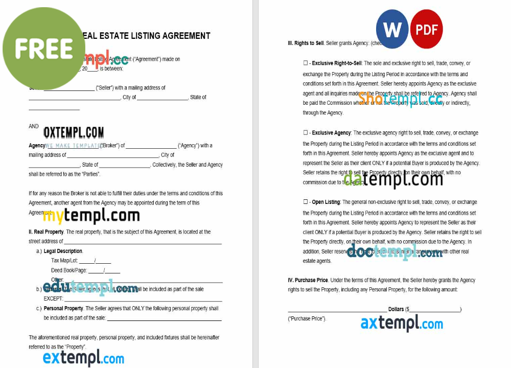 free download Virginia real estate listing agreement example, Word and PDF format
