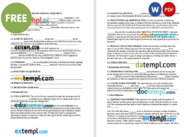 free download moving services agreement example, Word and PDF format