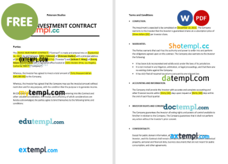 free download music investment contract example, Word and PDF format